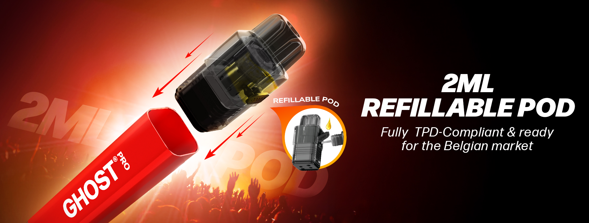 GHOST PRO BE-MOD 2 ML REFILLABLE POD Fully TPD-Compliant & ready for the Belgian market