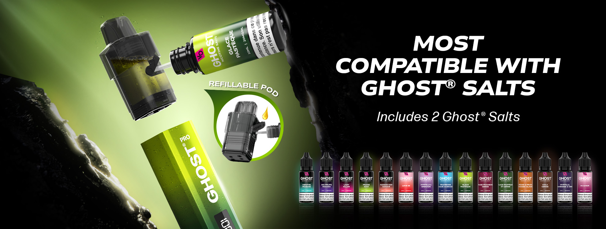 GHOST® PRO 30K+ FRANCE, MOST COMPATIBLE WITH GHOST® SALTS Includes 2 Ghost® Salts