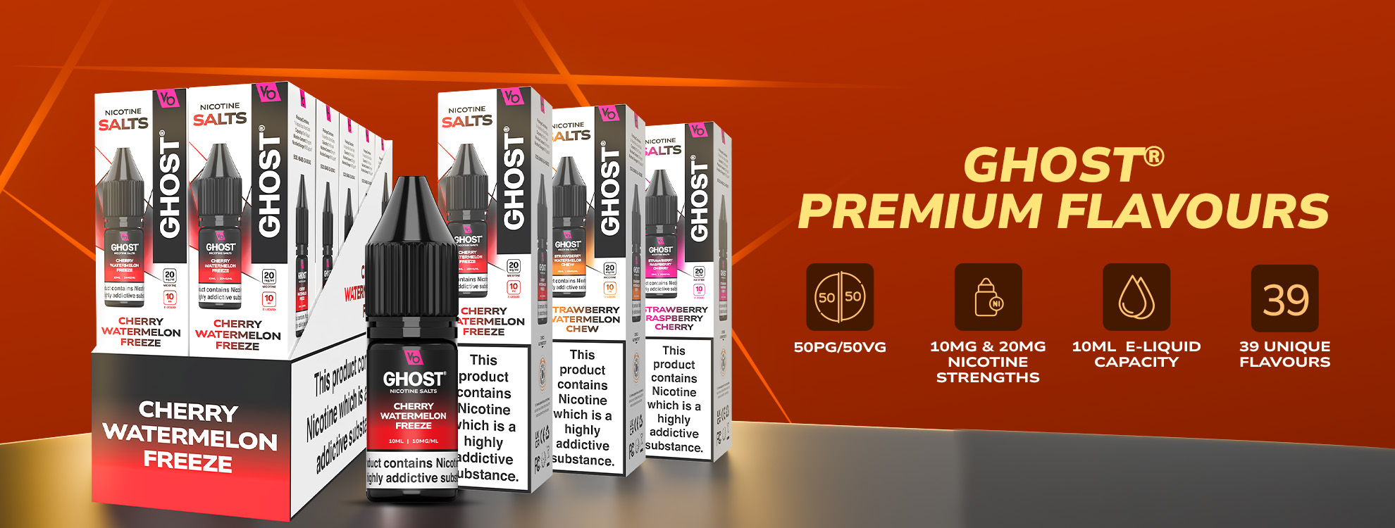 GHOST® PREMIUM FLAVOURS 50PG50VG, 10MG & 20MG NICOTINE STRENGTHS, 30 UNIQUE FLAVOURS, 10ML E-LIQUID CAPACITY